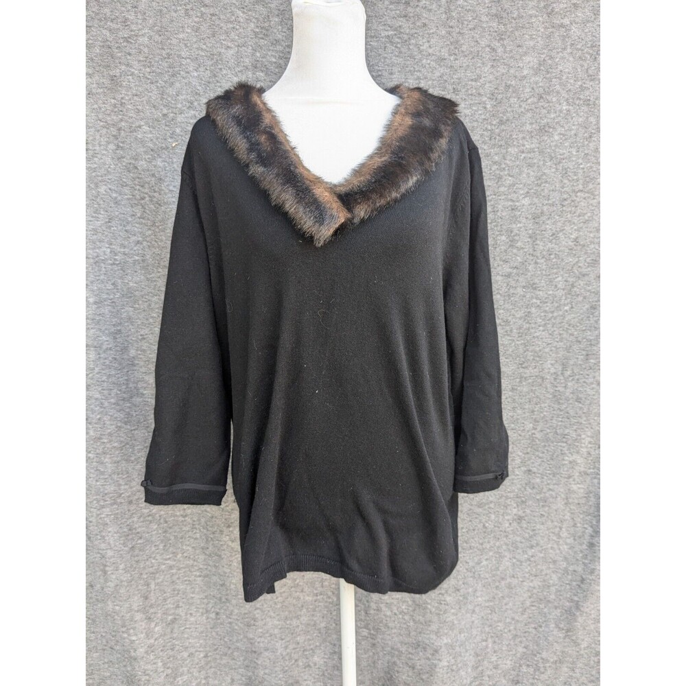 Lane Bryant Angora Wool Sweater With Fur Trim Women 14/16 Mob‎ Wife